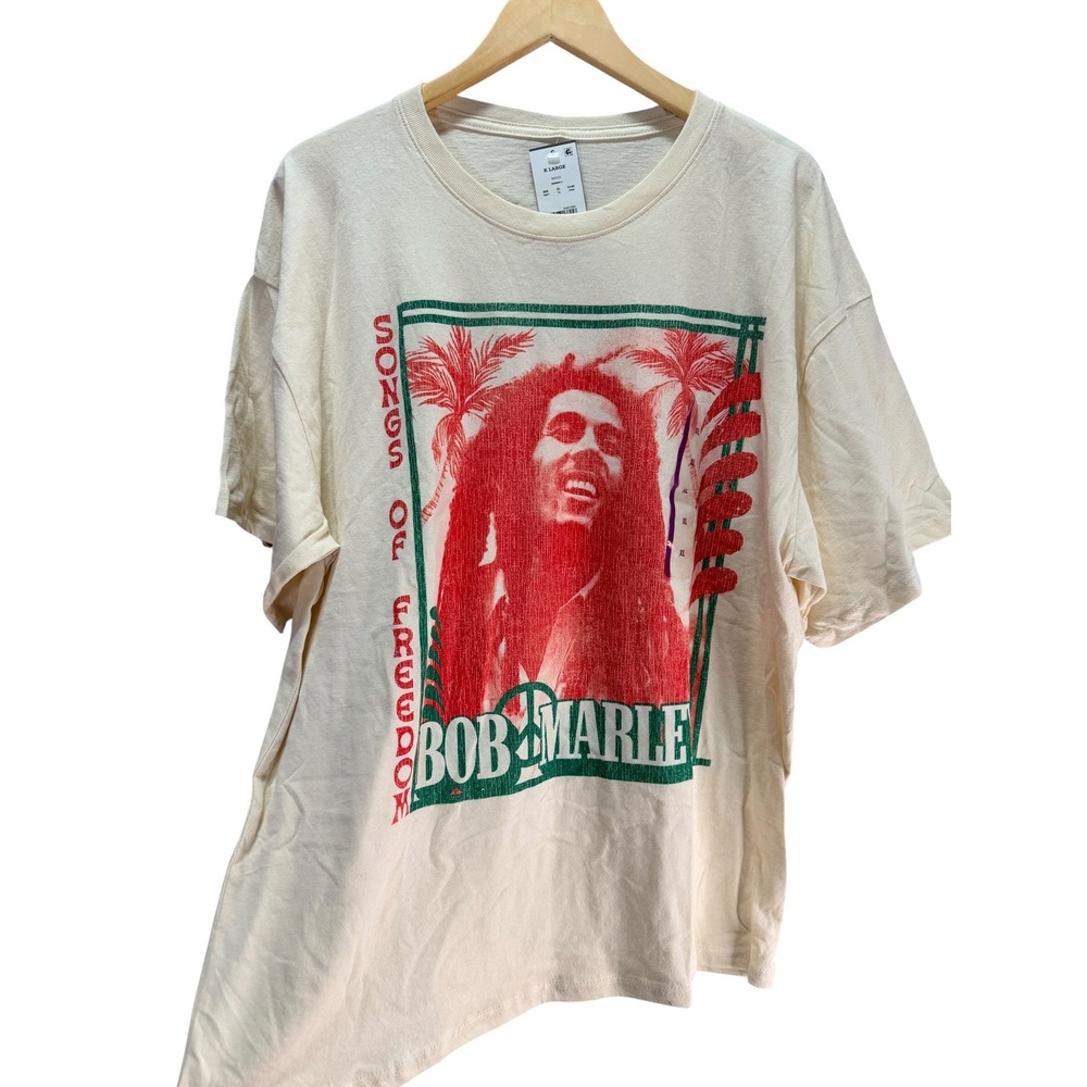 Zion Rootswear Bob Marley T Shirt Mens XL Beige Songs of Freedom Graphic Reggae